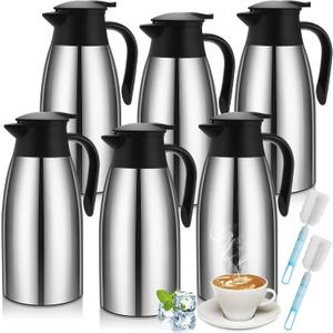 FillTouch 6 Pcs 68 oz Thermal Coffee Carafe Insulated Stainless Steel Coffee Carafe Double Walled Vacuum Thermal Pot Flask with 6 Brushes for Keeping Hot Water Milk Tea Home Office(Silver)