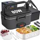 Electric Lunch Box for Adults with Temperature Display 80W Heated Lunch Boxes for Men with 1.8L Stainless Steel Container Electric Lunchbox for Work/Car/Truck-110V/12V/24V(Black)