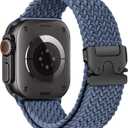 Braided Solo Loop for Apple Watch Ultra/2 Bands 49mm 46mm 45mm 44mm 42mm Men/Women,Parachute Buckle Stretchy Elastic Nylon Sport Strap Wristband for iWatch Bands Series 10 9 8 7 6 5 4 3 SE/2 (04-Deep Blue)