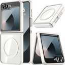 Hensinple for Samsung Galaxy Z Flip 6, Z Flip 6 Case, Magnetic[Compatible with MagSafe] Transparent Slim Shockproof Hard PC Rugged Phone Case Cover for Galaxy Z Flip 6/Galaxy Z Flip 7 FE(White)