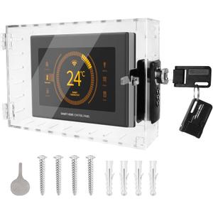 Universal Thermostat Lock Box with Combination and Key Lock, Clear Thermostat Cover Guard On Wall, AC Control Lock Box Cover Air Conditioner Lockbox Fits Thermostats 6.88" H x 4.25" W or Smaller