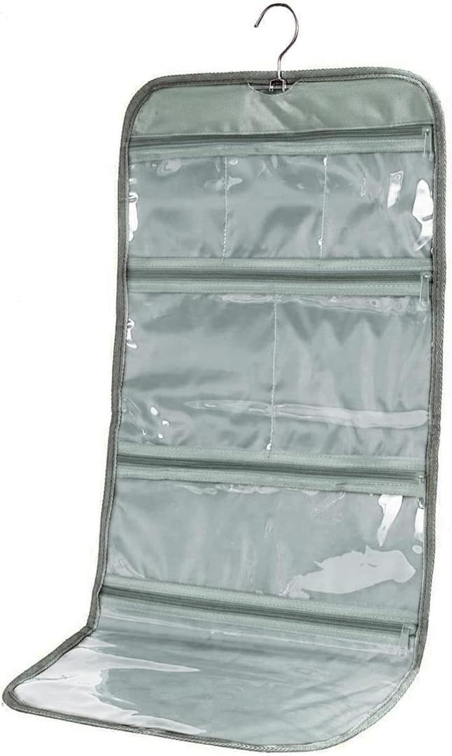 Foldable Clear Hanging Travel Toiletry Bag Cosmetic Organiser Storage (Grey)