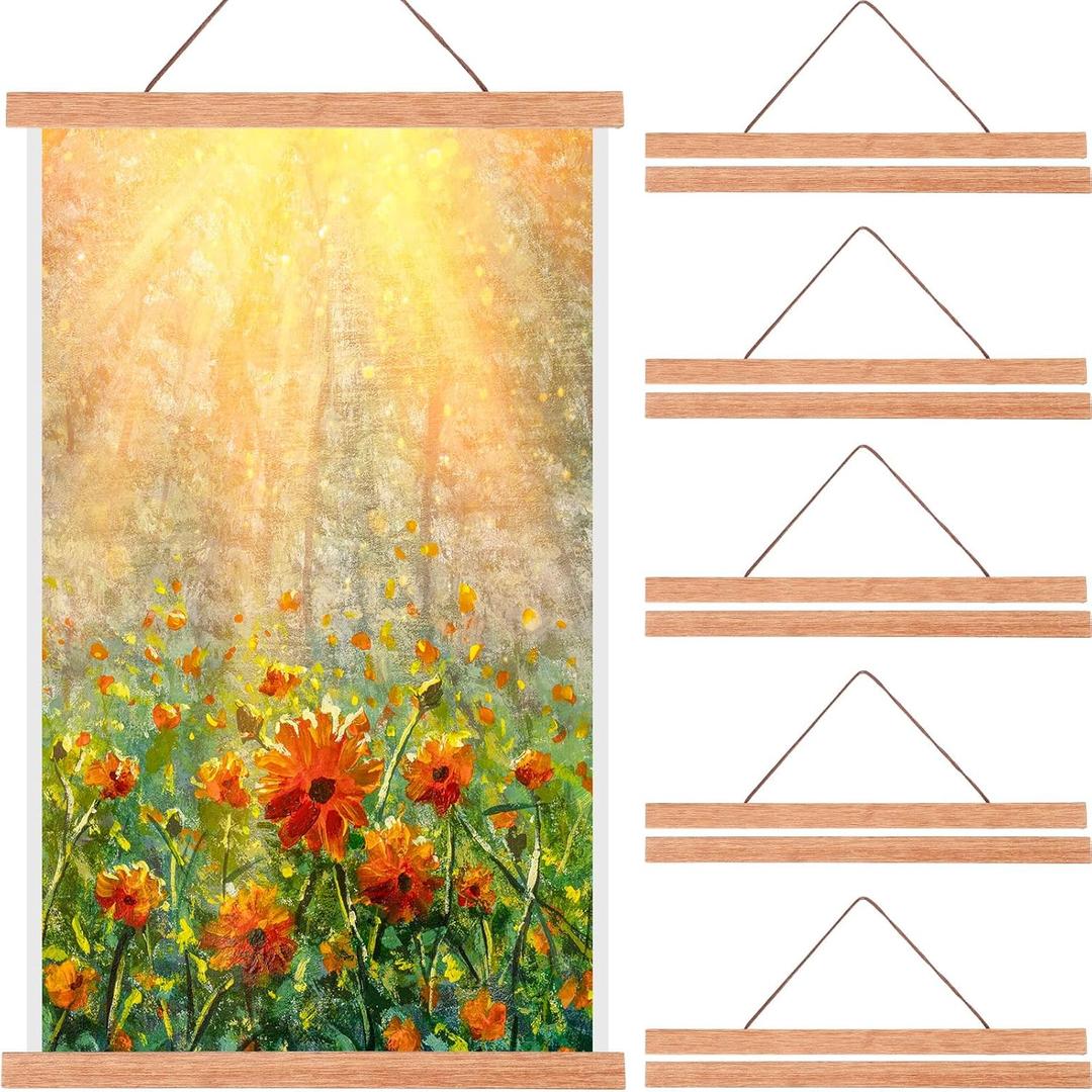 Kanayu 6 Pack Magnetic Poster Frame Hanger Light Wooden Frames for Teak Wooden Poster Hanging Kit for Walls Maps Prints Photos Pictures Canvas Artwork Display(12 Inch,Wood)