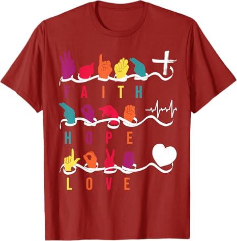 Faith Hope Love ASL American Sign Language T-Shirt 2XL