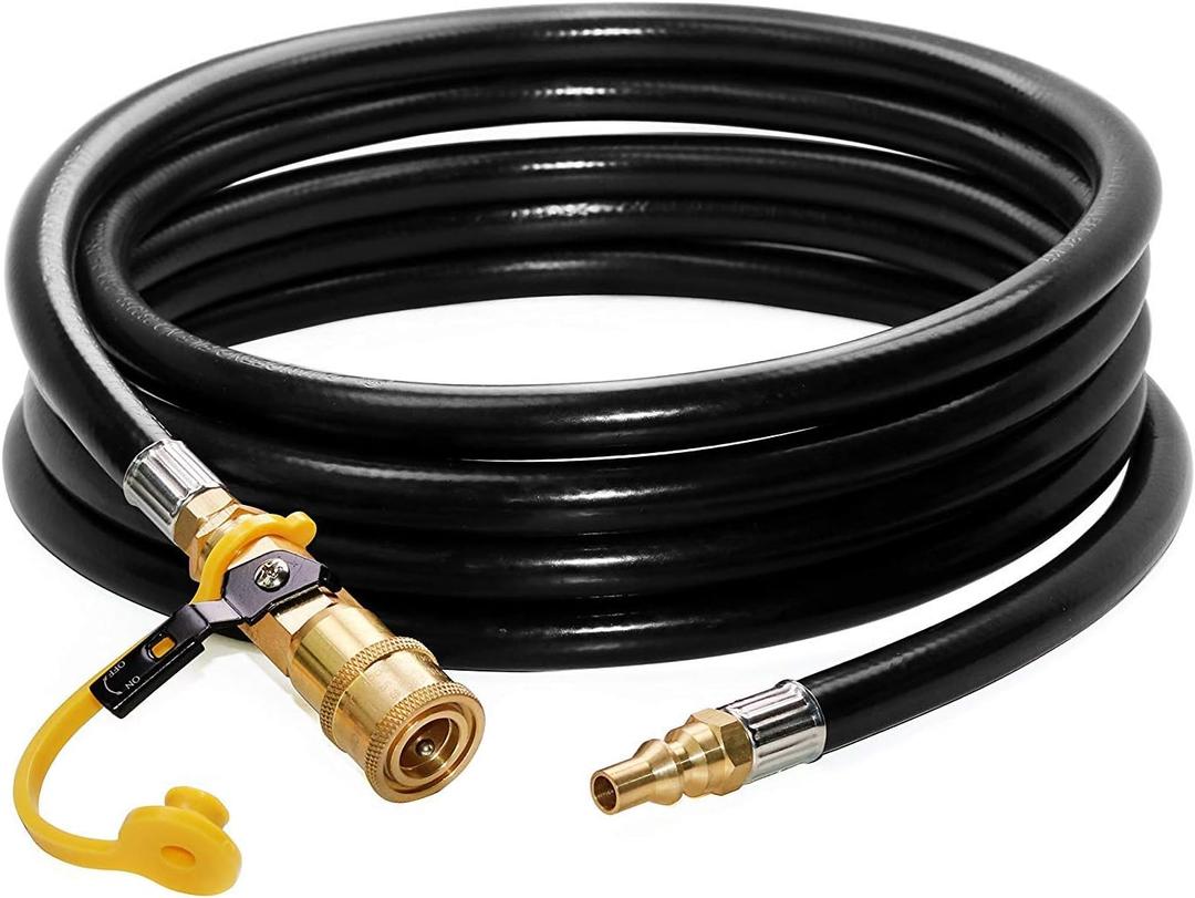 DOZYANT 12 feet Low Pressure Propane RV Quick Connect Extension Hose, 1/4" Safety Shutoff Valve & Male Full Flow Plug for RVs