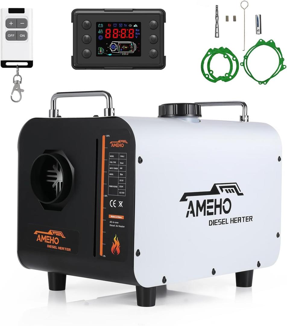 8KW Diesel Heater, 12V/24V/110V All in One Portable Parking Heater for RV Trailer Truck Camper, Diesel Car Heaters with Thermostat & Remote Control & LCD Screen