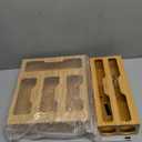 Bamboo Food Storage Bag Organizer for Drawer with Foil & Plastic Wrap Dispenser  4 in 1 Premium Kitchen Drawer Organizer for Gallon, Quart & Sandwich Bags