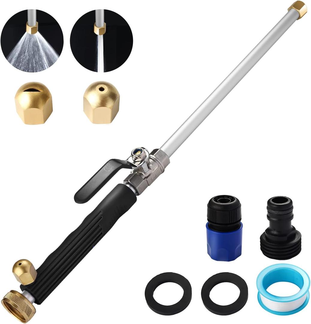 Upgraded Jet Nozzle for Garden Hose Power Washer Wand Hydro Jet High Pressure Washer Tools with 2 Different Nozzles and Hose Quick Connectors (Black)