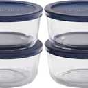 Anchor Hocking SnugFitTM Round Food Storage Containers with Lids (4-Piece, 4-cup, Navy Blue, oven-safe)