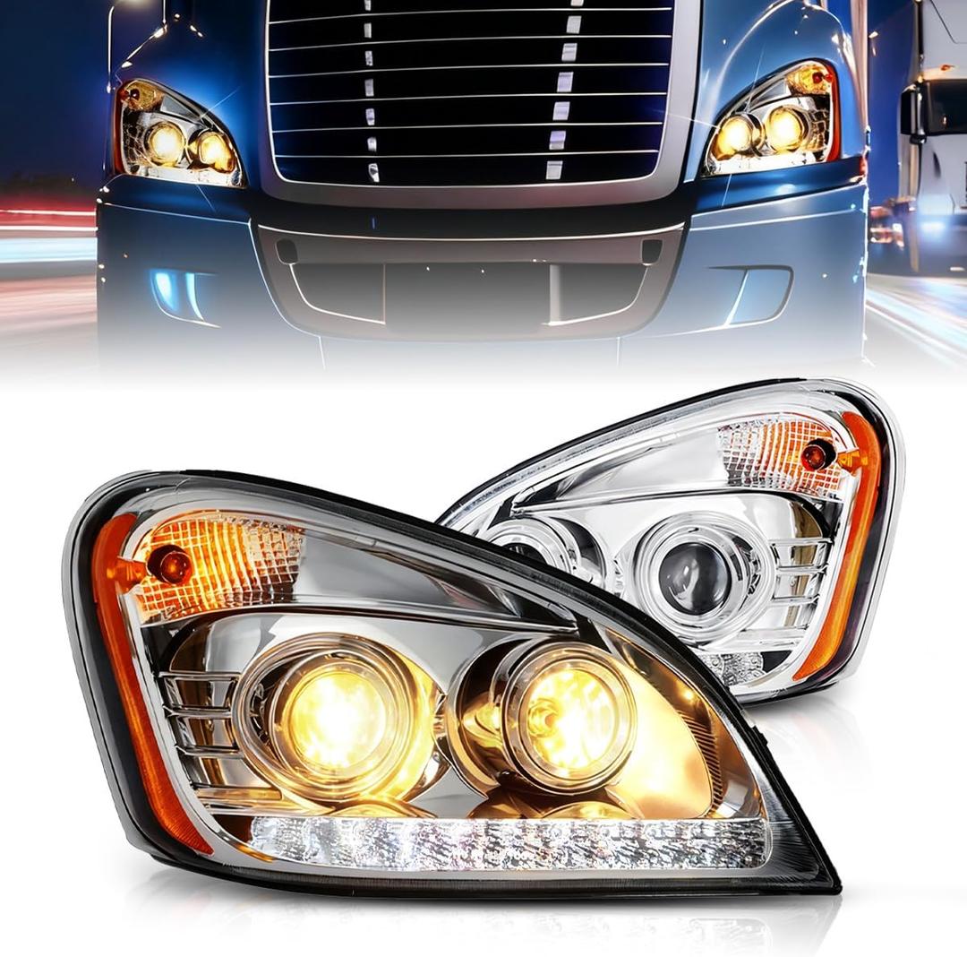 Freightliner Headlights for Cascadia 2008-2017,Replacement Headlamp DOT and SAE Approved (Silver Led, Pair Set)