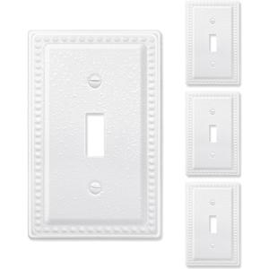4-Pack Light Switch Cover Plate, Single Toggle Wall Plate, Decorative Metal Switch Plate Cover, Pure White with Grainy Texture Finish, 3.15''*4.88'', Midsize