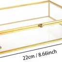 Feyarl Gold Glass Jewelry Trinket Box 5 x 7 Photo Cards Shadow Lidded Box Organizer Collection Display Case Decorative Keepsake Box for Home Deco (8.66 x 5.9 x 1.96inch)