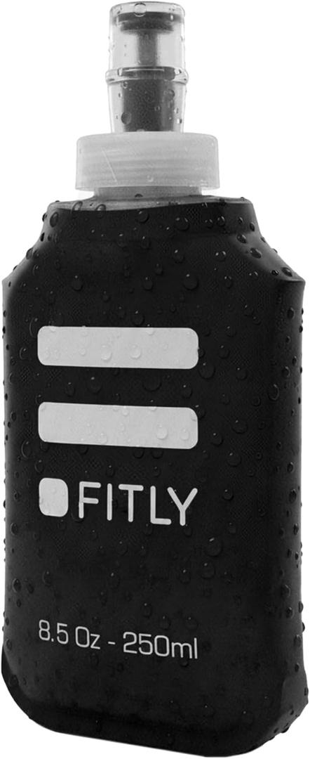 FITLY Soft Flask - Shrink As You Drink Soft Water Bottle for Hydration Pack - Folding Water Bottle Ideal for Running, Hiking, Cycling, Climbing & Rigorous Activity (8.5 Ounces, Black)