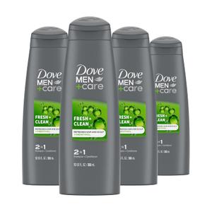 DOVE MEN + CARE Fortifying 2-in-1 Shampoo and Conditioner Fresh and Clean with Caffeine 4 Count For Everyday Care Helps Strengthen and Nourish Hair 12 oz