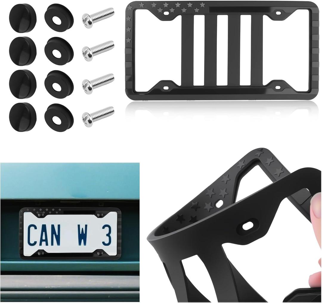 Silicone License Plate Frames with 3D American Flag Pattern,Stylish Car Plate Frame with Bolts & Gaskets,Universal Licence Plates Frame Holder as USA 250th Anniversary Merchandise