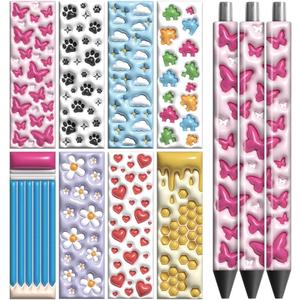 Peacoblue UV DTF Pen Wraps Transfer Sticker 3D Stereoscopic Pattern - 48pcs Waterproof HD Print UV DTF Pen Adhesive Decals for DIY Pencil Pen Decorative Crafts Gifts Giving for Mothers Day