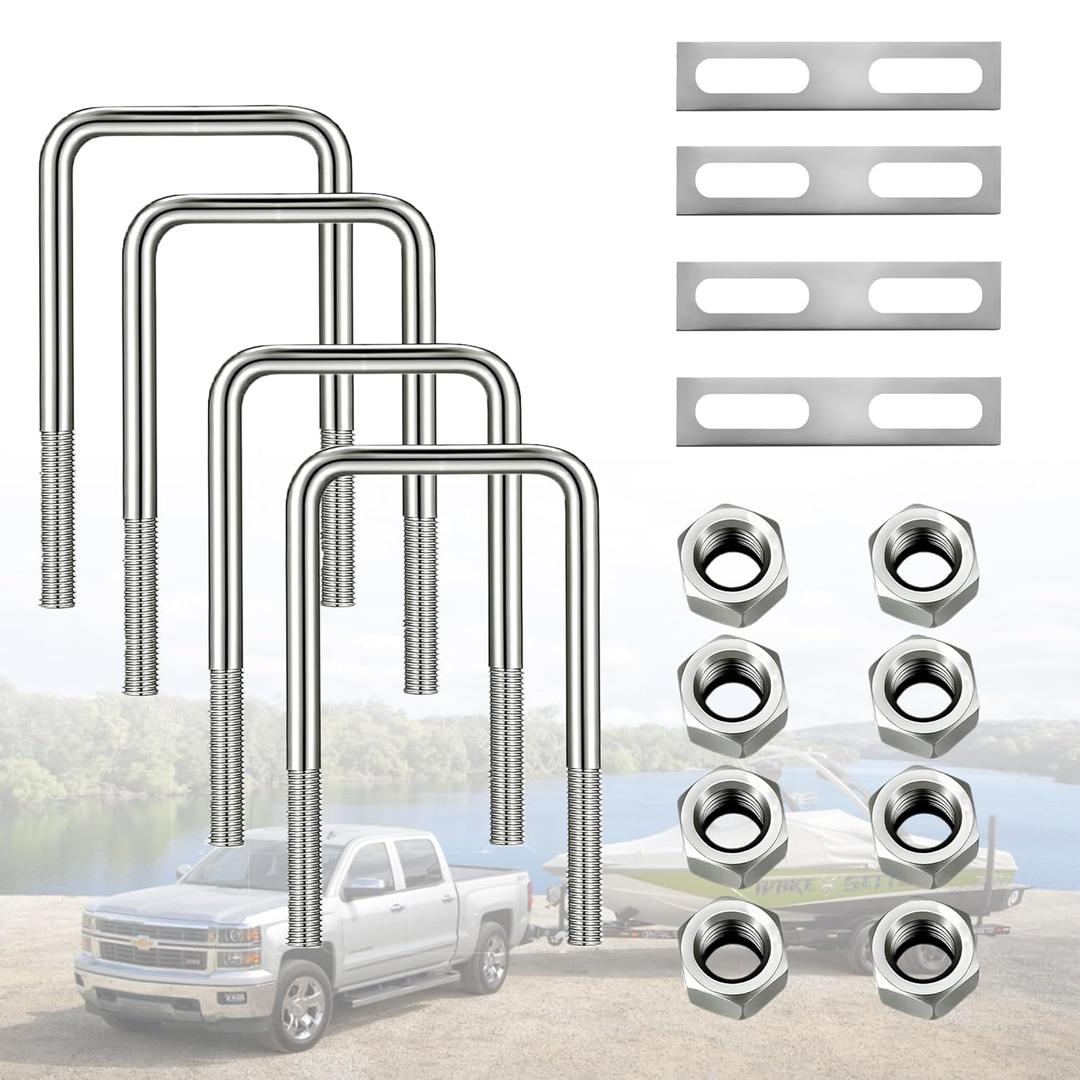 2" W x 4.33 L Stainless Steel Square Bend U Bolts with Nuts and Frame Plate for Automobiles Trailer, Ski Boat, or Sailboat Trailer Square U-Bolt M10 x 50mm x 120mm