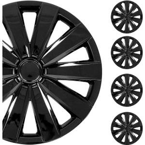 OMAC - ABS Black Hub Caps 16 Inch Set of 4, Tapas para Rines 16, Premium Wheel Covers 16 Inch, R16 Rim Cover Set, Snap On Durable Car Replacement Exterior Accessories