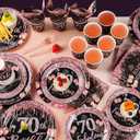 250PCS 70th Birthday Party Decorations for 50 Guests Black and Rose Gold Party Supplies for Women Include Disposable Paper Plates, Napkins, Cups, and Disposable Plastic Cutlery (70)