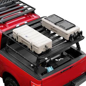 Trumgeta Overland Bed Rack Fit for Full-Size Pickups, Adjustable Truck Ladder Rack for T-Slot Tonneau Covers, 18.8"-25" Height Bed Rack with Side Cross Bars, Fit for F150/Ram 1500/Silverado/Sierra