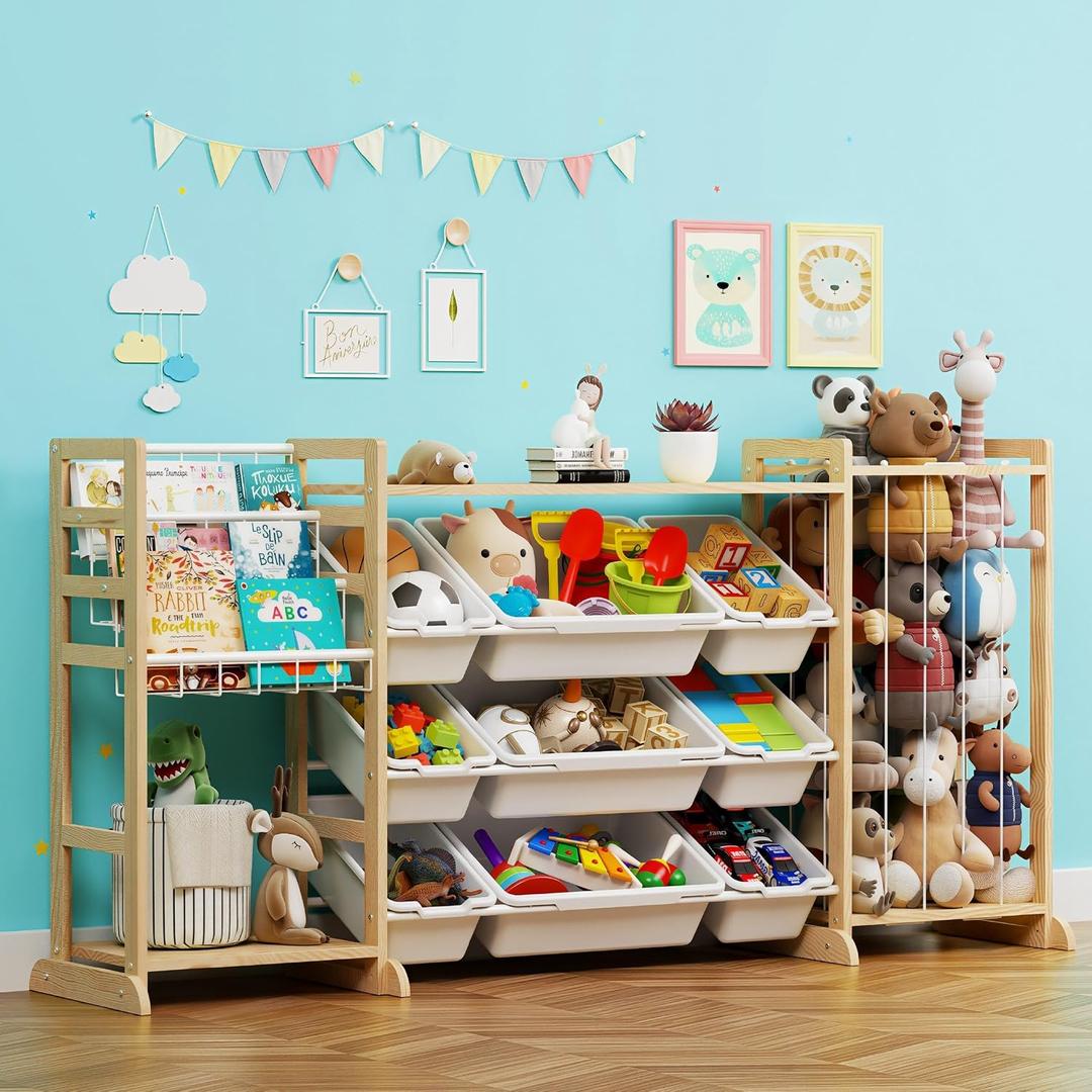 65" Large Toy Storage Organizer with Bookshelf and Stuffed Animal Storage