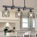 3-Light Farmhouse Kitchen Island Lighting Black Hardware and Black Metal cage Frame Design Rustic Vintage Pendant Ceiling Light Suitable for Dining Rooms and Living Rooms