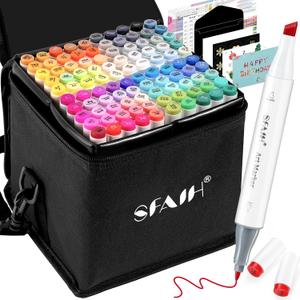 SFAIH Alcohol Markers Fine & Chisel - 101 Colors Dual Tip Coloring Markers for Adult Coloring Sketch Illustration, Ideal Gifts for Artist Adult Beginners, [Greeting Card & Leather Storage Box]