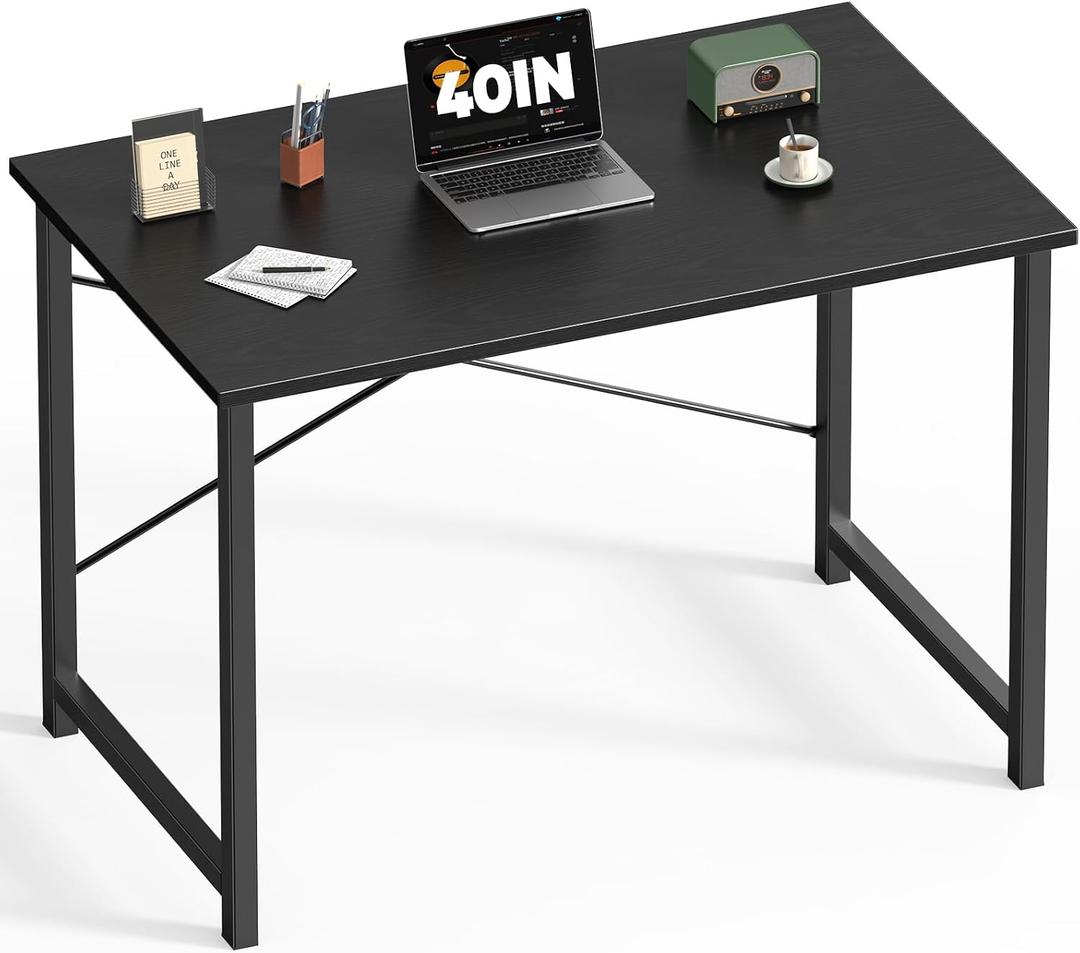 DUMOS 40 Inch Office Small Computer Desk Modern Simple Style Writing Study Work Table for Home Bedroom - Wood Black, 40 Inch-1 Pack