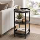 Dulcii Round Side Table with 3 Shelves for Living Room, Bedroom Nightstand with Steel Frame for Small Spaces, Industrial Round Sofa Table (Classic, Grey)