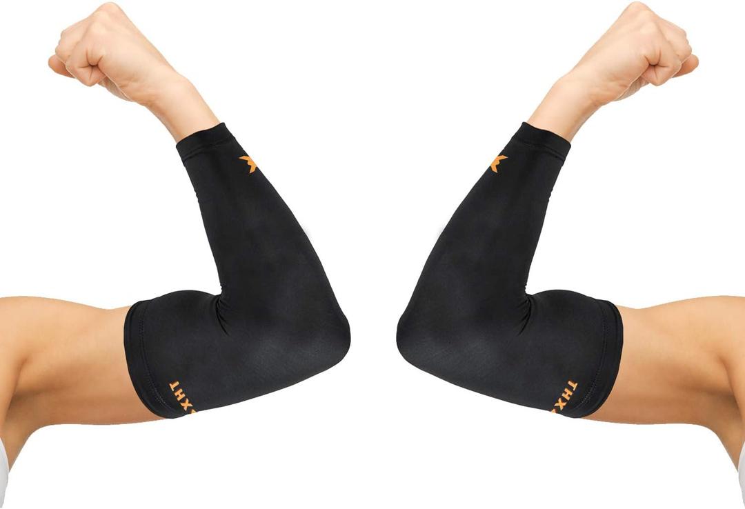 THX4COPPER Elbow Compression Sleeve(2Pieces)-Copper Infused SupportGuaranteed Recovery Copper Elbow Brace-Idea for Workouts, Sports, Golfers, Tennis Elbow, Arthritis, Tendonitis -Small