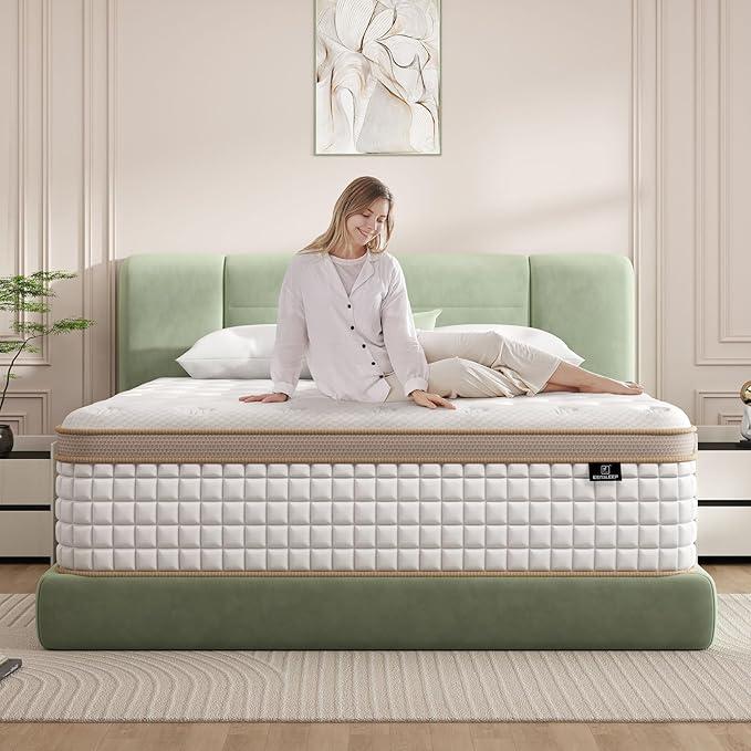 EEN EEN SLEEP King Mattress, 12 Inch King Size Hybrid Mattress with Gel Memory Foam & Independent Pocket Springs, Pressure Relief, Strong Edge Support, Medium Firm Feel, CertiPUR-US