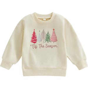 Christmas Outfit Toddler Baby Girl Pink Sweatshirt Long Sleeve Crewneck Pullover Xmas Santa Shirt Tops Winter Clothes (7-8 Years)