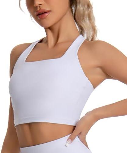 KOKITA Women's Sports Bra Fitness Short Tank Top Criss-Cross Back Padded Strappy Sports Bras Yoga Workout Bra (White)