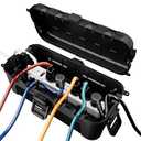 RESTMO Outdoor Electrical Box, IP54 Weatherproof Extension Cord Cover with 6 Cable Entry Ports, Waterproof Connection Box Protect Power Strip, Timer, Plug, Holiday Lights, (11.5x5.2x4 inch), Black