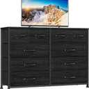 Furnulem Bedroom Dresser for 55Long TV Stand Entertainment Center Dressers & Chests of Drawers,10 Storage Fabric Drawer, Sturdy Metal Frame Tall Storage Cabinet for Living Room, Entryway, Black Oak