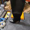 VIUGJNEX Women Knee High Boots Almond Toe Chunky Block High Heel Side Zipper Long Boots for Women (7, Black)