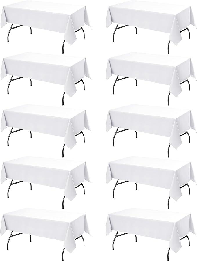 10-Pack White Tablecloths for Rectangle Tables, 60 x 102 Inches, Stain-Resistant Polyester Fabric for 6 Foot Tables - Washable Table Covers for Weddings, Banquets, Birthday, Parties, Events