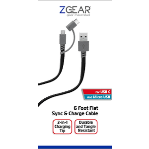 Pack of 2 Gear Extended Length USB-C and Micro USB Sync & Charge Cable - Gray/Black, 6 ft