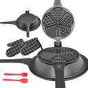 Cast Iron Waffle Maker with Low Base, Retro Waffle Iron with Five Waffles Shapes, Pre-Seasoned Two Piece Hinged Non-Drip Double Rim for Stove Top or Grill Makes (Waffle Irons-1)