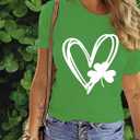 Saint Patrick's Day Shirts Women Funny Shamrock Graphic Print Irish T Shirt Spring Casual Short Sleeve Crew Neck Tee Tops (Green, L)