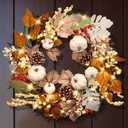 20 Inch Thanksgiving Fall Wreath for Front Door with Light Porch Window Autumn Wreaths with Pumpkin Berries All Season Indoor Outdoor Window Decor for Harvest Holiday Celebrations