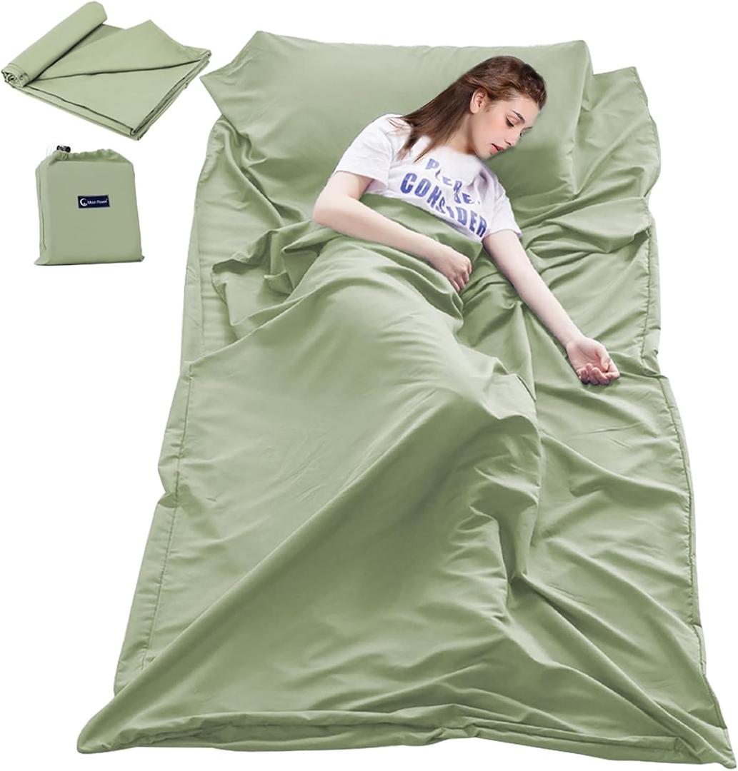 Sleeping Bag Liner Travel and Camping Sheet Lightweight Compact Sleep Bag Sack Picnic (82.7 X 45 Inch, Green)