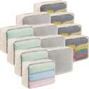 Kifmurase 12 Pcs Packing Cubes for Suitcase Travel Luggage Organizers Bulk Large Mesh Clothing Underwear Bags Foldable Laundry Bags for Hiking Camping Backpacking Clothes Accessories (Beige)