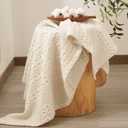 PHF 100% Cotton Waffle Weave Throw Blanket, Soft Lightweight Breathable Cozy Throws for Couch Bed Sofa, Luxury Aesthetic Blanket Gift for Home Decor & Office, 50"x60", Natural