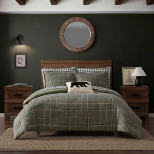 Eddie Bauer - Queen Comforter Set, Naturally Soft Cotton Flannel Bedding w/Matching Pillowcases, Medium Weight for Year Round Use, 3 Piece Bed Sets (Alpine Plaid Green)