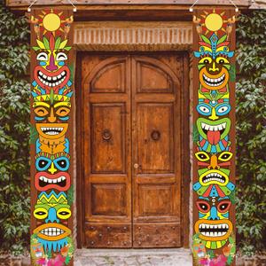 Hawaiian Luau Party Decoration Supplies, Tiki Totem Door Banner Sign for Aloha Hawaii Luau Tropical Moana Birthday Party Decorations, Tiki Decorations Outdoor (Multicolor)