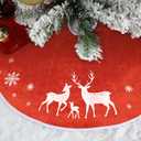 36In Christmas Tree Skirt Polyester Red Christmas Reindeer Family Snowflakes Skirt Soft Tree Mat for Artificial Pencil Xmas Tree Winter Party Gift Home Elk Decoration
