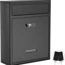 Wall Mount Mailbox (Upgraded Design), 16 Inch Metal Mailbox with Key and Password Combination Lock, Waterproof Wall Mount Mailboxes for Outside, Security Drop Box with Transparent Window, Black