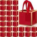 Kolldenn 100 Pcs Small Gift Bags with Handles Metallic Paper Square Valentine's Day Gifts Bags Bulk with DIY Blank Thank You Tags for Wedding Birthday Party Favor (4 x 4 x 4 Inches,Red)