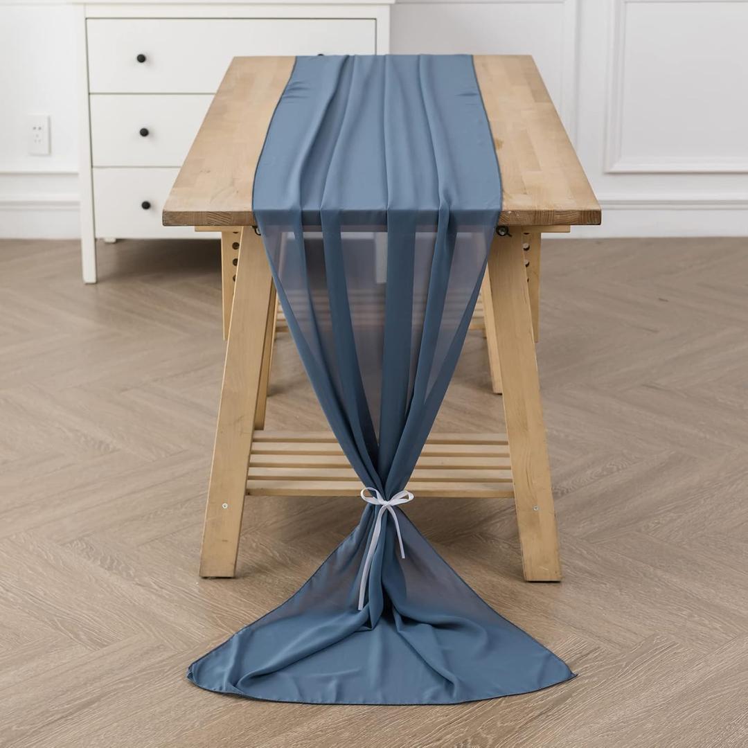 6Pack 10ft Chiffon Table Runner 29x120 Inch Sheer Romantic Table Runner for Wedding Birthday Party Bridal Shower Outdoor Decoration-Dusty Blue